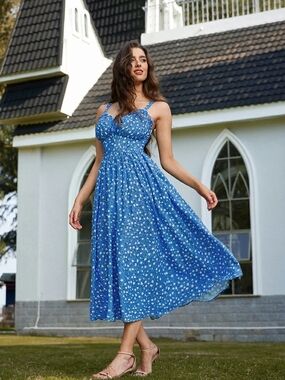 "NEW" Beautiful Scarlet Darkness Blue Floral Midi Sundress